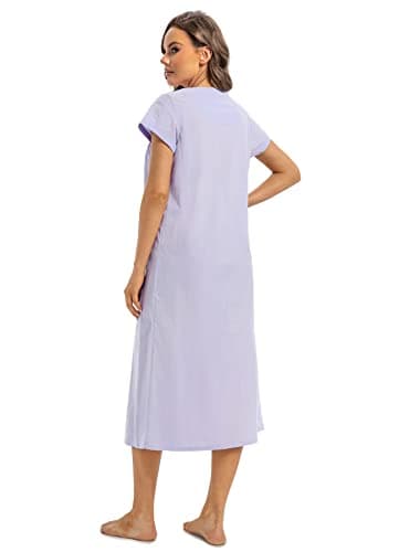 Women's Cotton Nightgown Short Sleeve Soft Comfy Button Loungewear