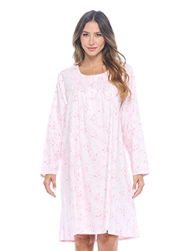 Women's Casual Flannel Floral Long Sleeve Nightgown