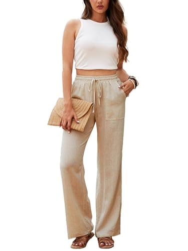 Nomad Women's HighWaisted Linen Pants Casual Drawstring Wide Leg with Pockets