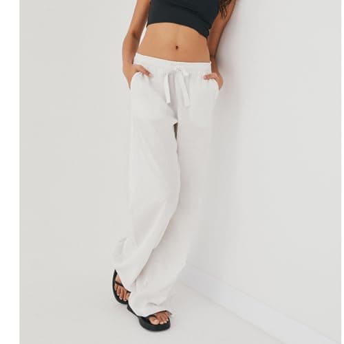 Elastic Waist Drawstring Palazzo Pants for Women AIWPSTOIN Linen Summer Beachewear