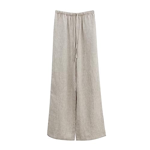Amazhiyu Women's Pure Linen Summer Drawstring Pants with Pockets