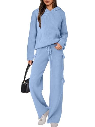 ANRABESS Women's Casual Knit Hoodie & Straight Leg Pants Fall Fashion Set