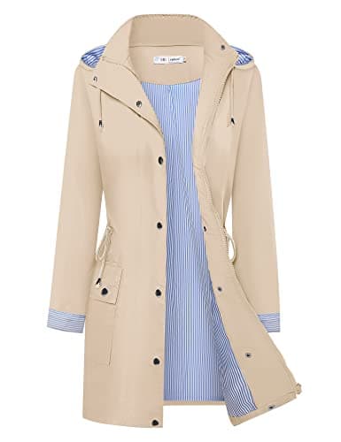 Women's Waterproof BBX Lephsnt Rain Jacket Lightweight Hooded Trench Coat