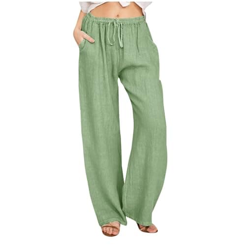 2024 Trendy Women's High Waist Loose Fit Linen Palazzo Pants