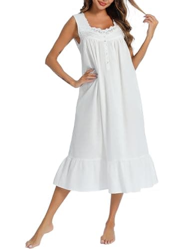 AVIIER 100% Cotton Sleeveless Nightgowns for Women with Pockets