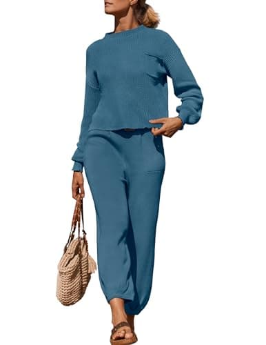 ZESICA Women's Sweater Set: Mock Neck Knit Pullover Top with High Waist Pant