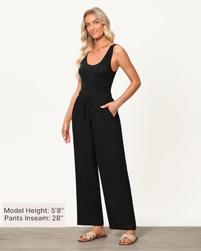 GRAPENT Wide Leg High Waisted Linen Pants for Women with Pockets