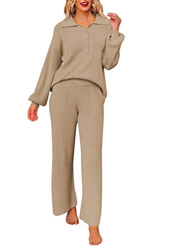 Pink Queen Women's 2-Piece Sweater Set Long SleeveKnit Top & Wide Leg Pants