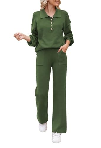 Pink Queen Women's 2-Piece Sweater Set Long SleeveKnit Top & Wide Leg Pants