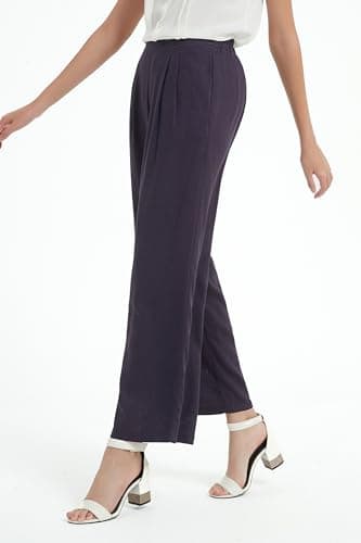PACIBE Women's Cotton Linen Wide Leg Pants with Pockets