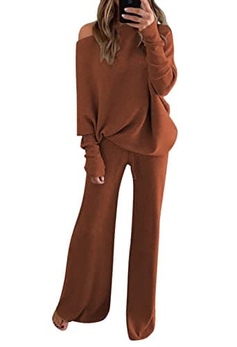 Linsery Women's One Shoulder Knit Sweater & Wide Leg Pants Set