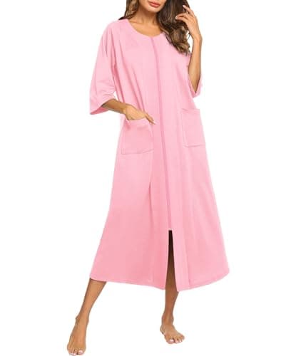 Ekouaer Women'sZipper 3/4 Sleeve Housecoat with Pockets