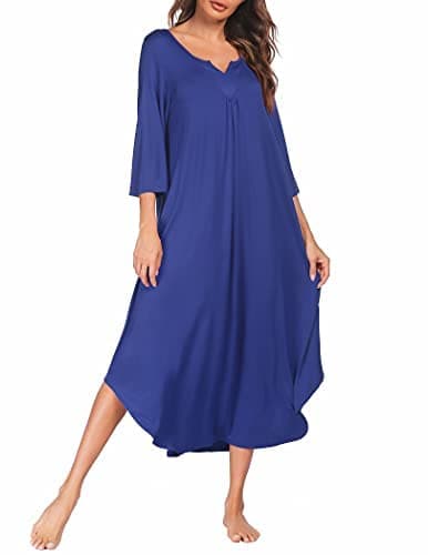 Ekouaer Plus Size 3/4 Sleeves Maxi Nightgown for Women