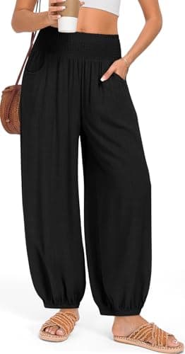 TARSE Womens Linen Wide Leg Beach Pants with Pockets