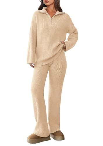 Prett ygarden Women's Winter 2PC Sweater Set Sweatshirt & Wide Leg Pants