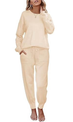 Ekouaer Women's Long Sleeve Knit Pajama Set with Pockets S-XXL