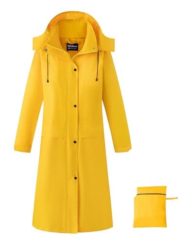 Ubon Women's Waterproof Hooded Long Raincoat Packable Windbreaker