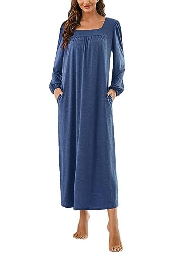 Marvmys Women's Long Sleeve Cotton Nightgown with Pocket S-XXL