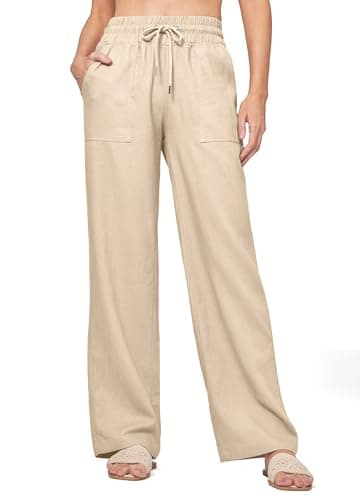 Willit Women's Linen Pants Wide Leg Casual Palazzo Summer Pants with Pockets