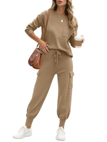Caracilia Women's Long Sleeve Knit Set with Matching Joggers Fall Lounge