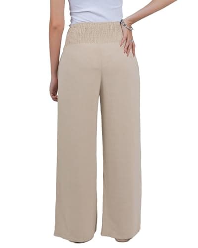 LOFBAZ Women's Linen Palazzo Wide Leg Pants with Pockets