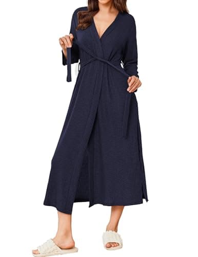 Refined title: Ekouaer Women's Waffle Knit Long Bathrobe