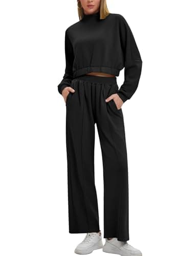 Womens Long Sleeve ZipUp Sweatshirt & Wide Leg Sweatpants Matching Set