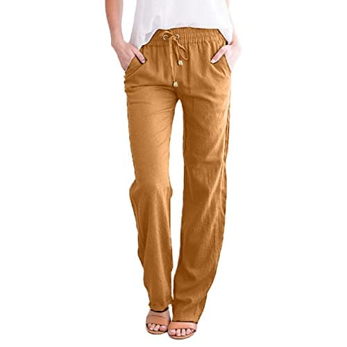 Nantdog Women's Linen High Waisted Drawstring Palazzo Pants