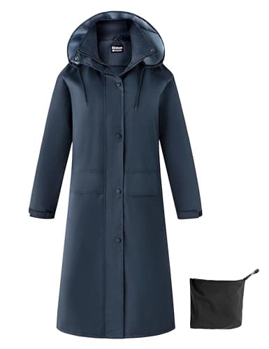 Ubon Women's Waterproof Hooded Long Raincoat Packable Windbreaker