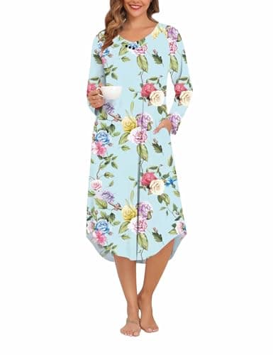 YOZLY Soft V-Neck Short Sleeve Nightgowns for Women with Pockets