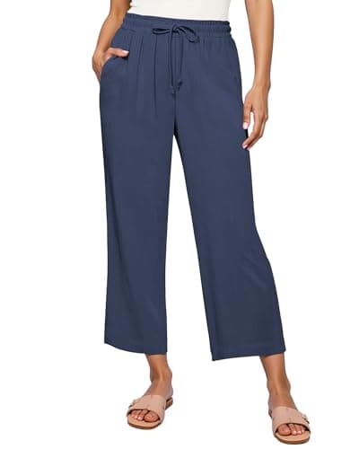 GRAPENT High-Waisted Wide Leg Linen Pants for Women Casual Summer Capris