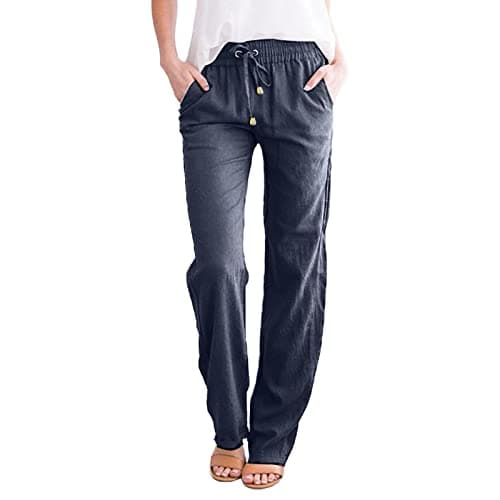 Nantdog Women's Linen High Waisted Drawstring Palazzo Pants