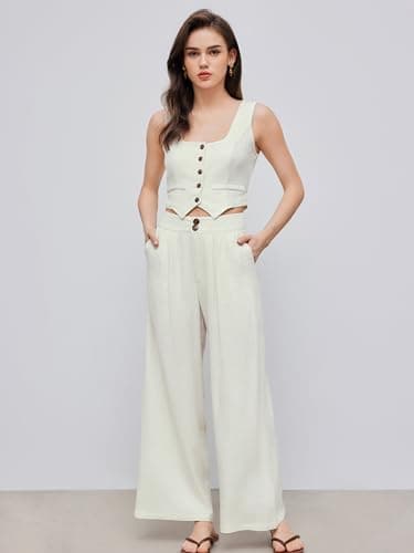 Women's Linen Blend Wide Leg Pants High Waist Cider Business Casual Lounge