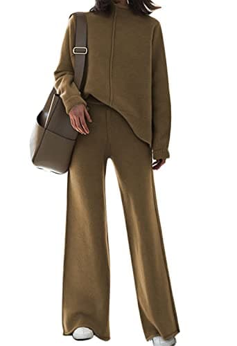 Linsery Women's High Neck Knitted Sweater & Wide Leg Pant Lounge Set