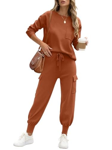Caracilia Women's Long Sleeve Knit Set with Matching Joggers Fall Lounge
