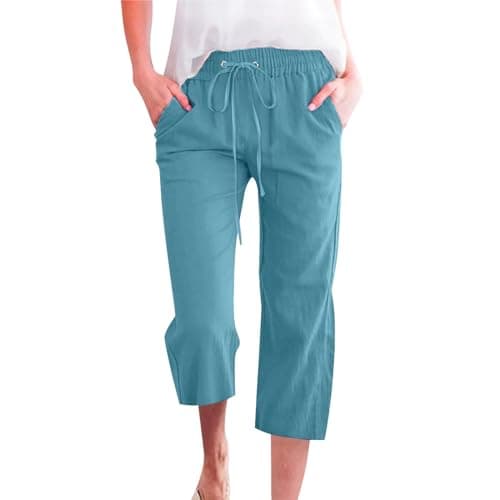 Nantdog Women's High-Waisted Drawstring Linen Capri Trousers