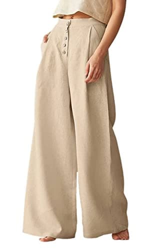 CHARTOU Women's Summer High Waist Wide Leg Cotton Linen Palazzo Pants with Pockets