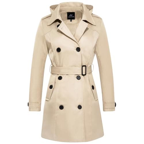 FARVALUE Women's Waterproof Trench Coat with Removable Hood