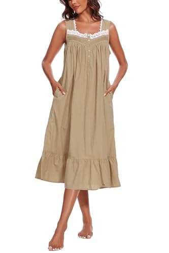 AVIIER 100% Cotton Sleeveless Nightgowns for Women with Pockets