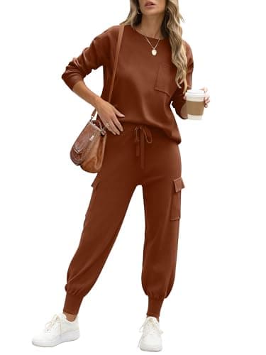 Caracilia Women's Long Sleeve Knit Set with Matching Joggers Fall Lounge