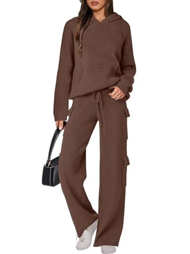 ANRABESS Women's Casual Knit Hoodie & Straight Leg Pants Fall Fashion Set