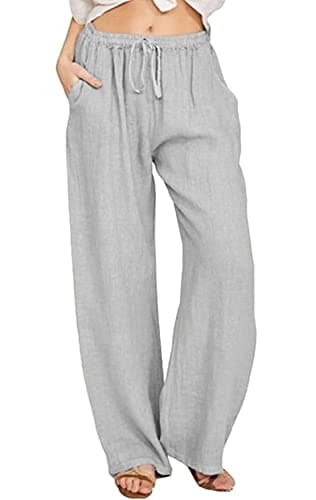 Loveimgs Women's Casual Wide Leg Lightweight Summer Linen Pants with Drawstring Waist