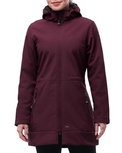 Women's 33,000ft Waterproof Softshell Long Rain Jacket With Hood Fleece Lined