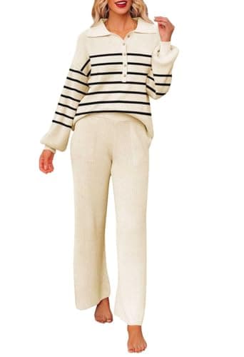 Pink Queen Women's 2-Piece Sweater Set Long SleeveKnit Top & Wide Leg Pants