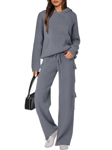 ANRABESS Women's Casual Knit Hoodie & Straight Leg Pants Fall Fashion Set
