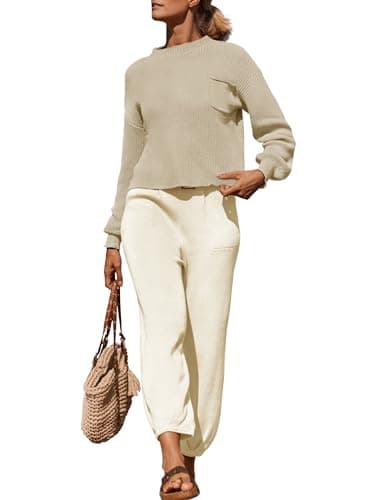 ZESICA Women's Sweater Set: Mock Neck Knit Pullover Top with High Waist Pant