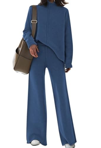 Linsery Women's High Neck Knitted Sweater Set Wide Leg Casual Sweatsuit