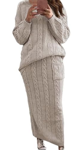 UTCOCO Women's Chunky Cable Knit Sweater & Skirt Set