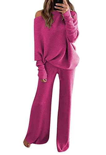 Linsery Women's One Shoulder Knit Sweater & Wide Leg Pants Set