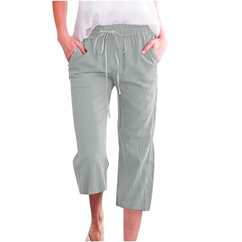 Nantdog Women's High-Waisted Drawstring Linen Capri Trousers